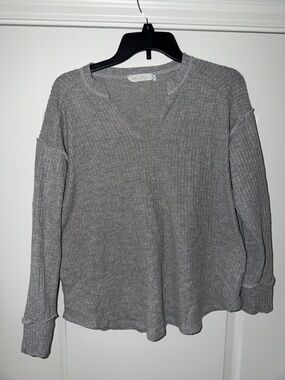 All in Favor Heather Gray Waffle V-Neck Sweater